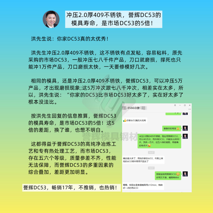 沖壓2.0厚409不銹鐵，譽輝DC53的模具壽命，是市場DC53的5倍！.jpg